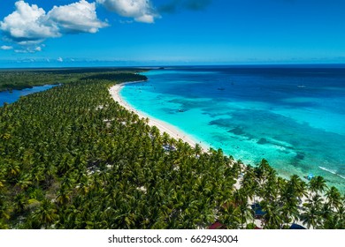 Aerial View Of Tropical Island Beach, Dominican Republic