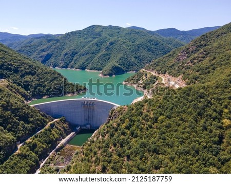 Aerial view of Tsankov kamak Reservoir, Smolyan Region, Bulgaria