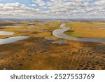 Aerial view of the tundra in the Lena River delta, Yakutia, Russia