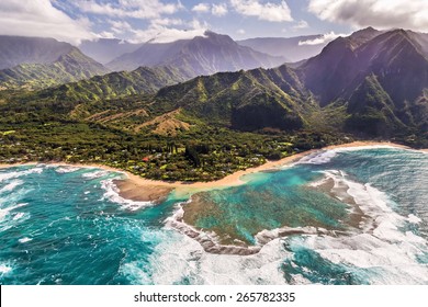 Aerial View Of Tunnels Beach, Kauai