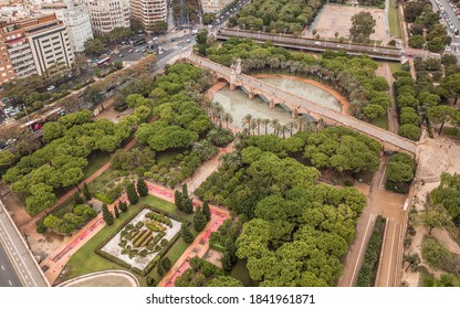 Aerial View Of Turia Garden In Valencia