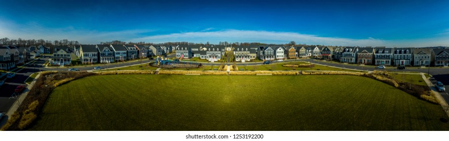 Aerial View Of Typical American Colonial Single Family Luxury Home Real Estate For Upper Middle Class Families In The USA