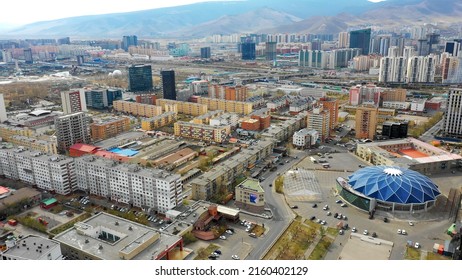 Aerial view of Ulaanbaatar, the capital of Mongolia, circa June 2021