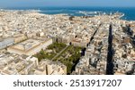 Aerial view of the University of Bari, Puglia, Italy. In the square there are city gardens of Umberto Square.