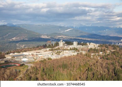 Aerial View Of University Campus On Top Of Burnaby Mountain. Taken In Greater Vancouver, British Columbia, Canada.