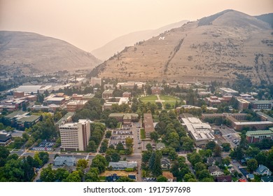 Aerial View Of The University Of Montana In Missoula On A Hazy Morning