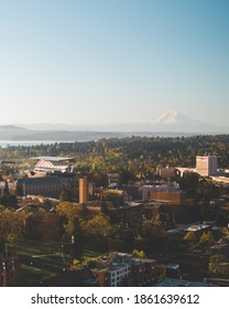 Aerial View Of University Of Washington And Mt. Rainier. 