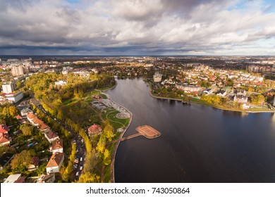 Aerial View Of Upper Lake, Kaliningrad, Autumn Time