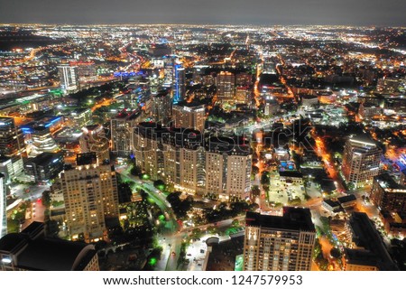 aerial view of uptown Dallas Texas at night