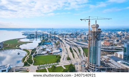 Aerial View of Urban Construction and Highway in Milwaukee