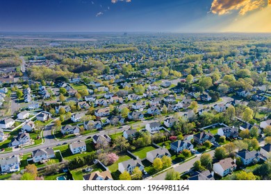 Aerial View Urban Landscape On Apartment Complex Small American Town