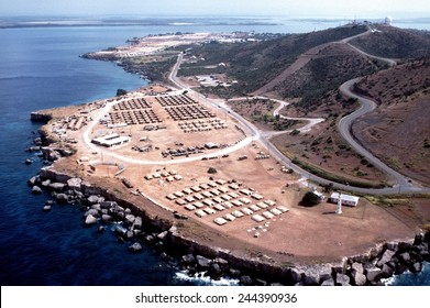Aerial view of the U.S. Naval Station Guantanamo Bay Cuba. Jul. 1 1994.