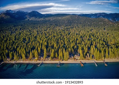 Aerial View of the Vacation Community of Incline Village on Lake Tahoe in Winter - Shutterstock ID 1913432893