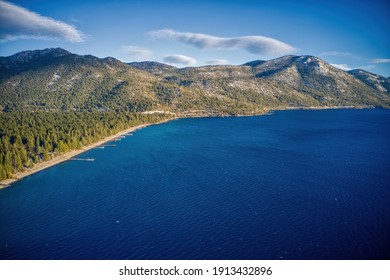 Aerial View Of The Vacation Community Of Incline Village On Lake Tahoe In Winter