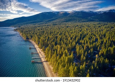 Aerial View of the Vacation Community of Incline Village on Lake Tahoe in Winter - Shutterstock ID 1913432902