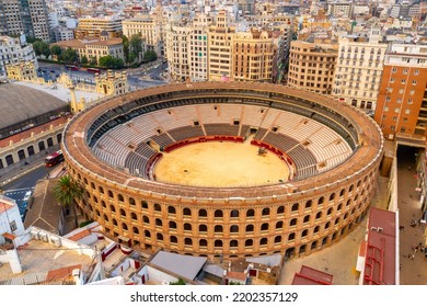 Aerial View Of Valencia City, Spain With Bull Arena.