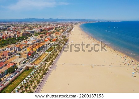 Aerial view Valencia  Malvarrosa beach Spain