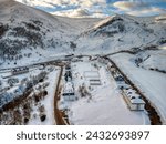 Aerial view of the Valgrande Pajares ski station in Asturias, Spain