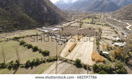 Aerial view of valley,landscape,nature and mountains in Chile