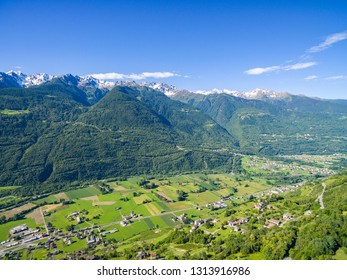 Aerial view of Valtellina from Teglio (IT) - Shutterstock ID 1313916986
