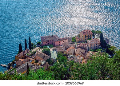 Aerial View Of Varenna On Lake Como. Photo Taken On 21st Of August 2021 In Varenna Comune, Lecco Province, Lombardy Region, Italy.