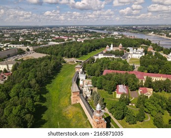 Aerial View Of Velikiy Novgorod Kremlin In Russia