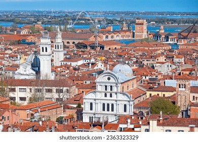 Aerial view of Venice with the Church of San Zaccaria and the Church of San Giorgio dei Greci.