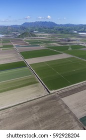 Aerial View Of Ventura County Farms And Santa Monica Mountains National Recreation Area.  