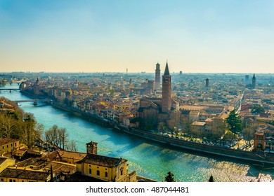 aerial view of Verona from the castel san pietro - Shutterstock ID 487044481