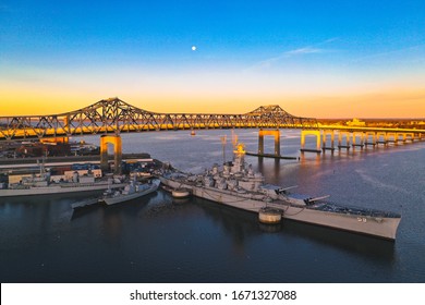 Aerial View Via Drone Of Battleship Cove In Fall River