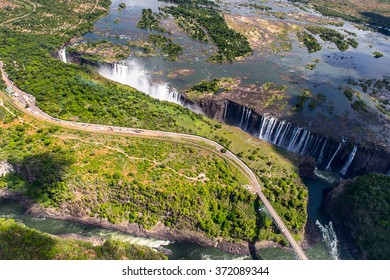 Aerial View Of The Victoria Falls, Zambia And Zimbabwe. UNESCO World Heritage