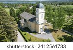 An aerial view of Viljakkalan kirkko church in Finland
