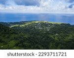 Aerial view of the village of La Plaine on the east coast of Dominica