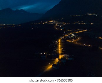 Aerial View Of Village At Night