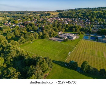 Aerial View Of Village Playing Fields And Cricket Green In The West Yorkshire Village Of Pool-in-Wharfedale.