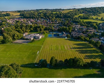 Aerial View Of Village Playing Fields And Cricket Green In The West Yorkshire Village Of Pool-in-Wharfedale.