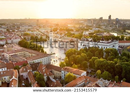 Aerial view of Vilnius Old Town, one of the largest surviving medieval old towns in Northern Europe. Summer landscape of UNESCO-inscribed Old Town of Vilnius, Lithuania