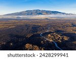 Aerial view of volcanic landscape and mauna kea, 4207m, big island, hawaii, united states of america, north america