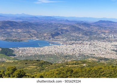 Aerial View Of Volos City, The Capital Of The Magnesia Regional Unit. View From Pelion Mountain