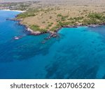 Aerial view at Waialea beach and Hapuna beach, Big Island, Hawaii with visible underwater rocks