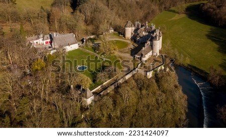 Aerial view of Walzin Castle, near Dinant, Belgium