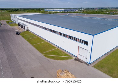 aerial view warehouse building on a summer day