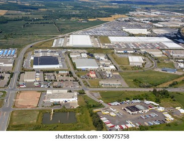 Aerial View Of Warehouses In An Industrial Park In Milton, Ontario Canada