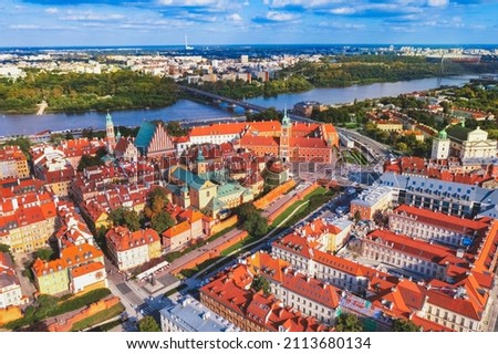 Aerial view of Warsaw old town historic distict