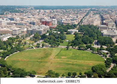 Aerial view of  Washington DC with The White house from Washington Monument