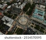 Aerial view of the Washington Monument in the Mount Vernon neighborhood of Baltimore, Maryland USA