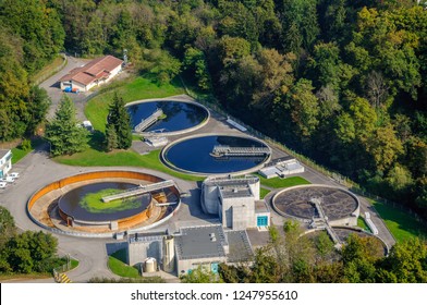 Aerial View Of A Wastewater Treatment Plant