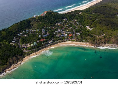 aerial view of Wategoes Beach at Byron Bay with lighthouse. The Photo was taken out of a Gyrocopter, Byron Bay, Queensland, Australia