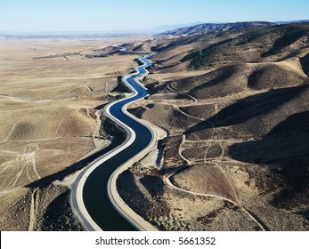 Aerial View Of Water Carrying Aqueduct In Outer Los Angeles, California.