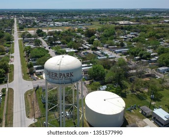 Aerial view of water tower in Deer Park, Texas 